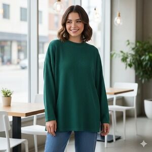 Just Jess! Teal Green Ribbed Mock Neck Tunic Pullover Sweatshirt - Size 22W Plus